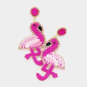 Flamingo Pink Seed Beaded Dangle Earrings NWT